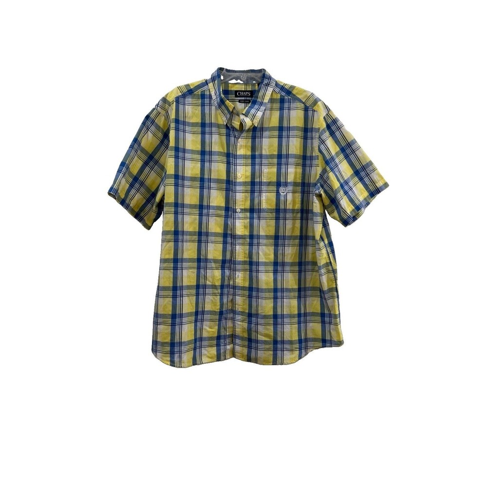 CHAPS Mens Sz XXL Big & Tall Shirt Plaid Button Down Short Sleeve Easy Care